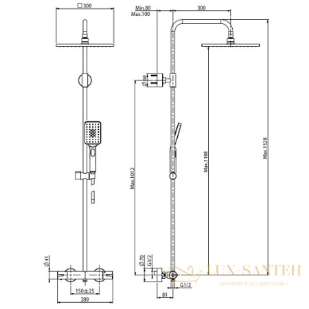 душевая система для душа fima carlo frattini wellness f4905/q3010cr, с термостатом, хром