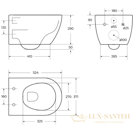 подвесной унитаз cezares comfort czr-191-th без сиденья, белый