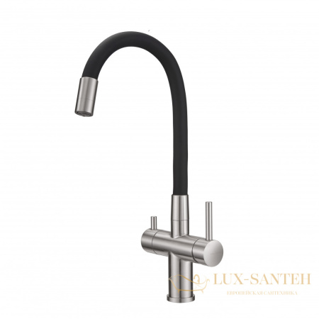 смеситель для кухни под фильтр с гибким изливом milacio ultra mcu.560.ssb, нержавеющая сталь/черный