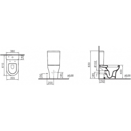 комплект напольного унитаза vitra zentrum open-back, сиденье микролифт, механизм 3/6 л, 9012b003-7204, цвет белый
