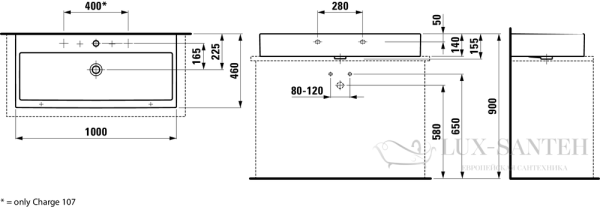 раковина laufen living 8.1843.8.000.108.1 накладная 100 см, белый глянцевый 