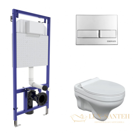комплект berges  042438: подвесной унитаз floe с системой инсталляции novum 525 и панелью смыва, хром глянцевый