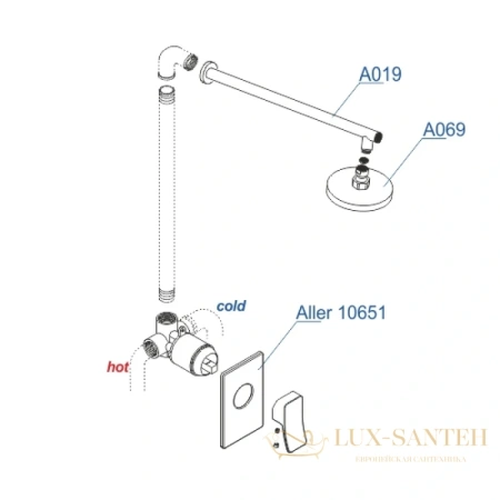 душевой комплект wasserkraft aller a12669 300х200 мм, хром