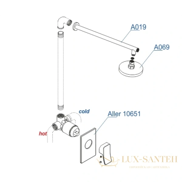 душевой комплект wasserkraft aller a12669 300х200 мм, хром