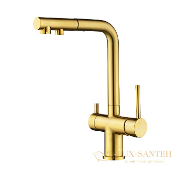смеситель для кухни под фильтр с гибким изливом paulmark serpentine se213222-bg, золото брашированное