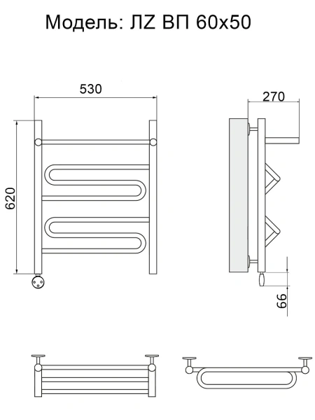 полотенцесушитель электрический ника curve лz вп 60/50 левый тэн, цвет хром