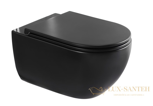 унитаз подвесной безободковый charus skandenborg rimless ewc700-125b, с быстросъемной крышкой с сиденьем, микролифт, черный матовый