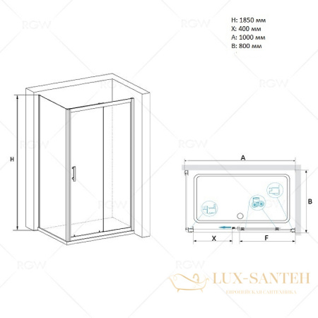 душевой уголок rgw passage 020814580-11 pa-145 100х80, профиль хром, стекло прозрачное