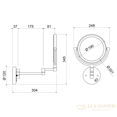 косметическое зеркало timo saona 13376/18, х-5 кратное увеличение, 220 в, холодный свет, с возможностью скрытого подключения, черное золото