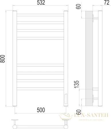 полотенцесушитель электрический terminus аврора 4670078527486 п8 500x800 кс 9003 белый матовый
