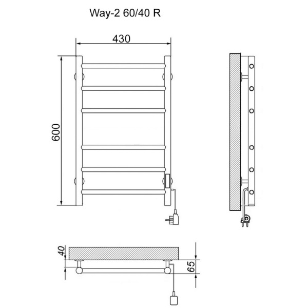 полотенцесушитель электрический кабельный ника way-2 60/40 u, хром