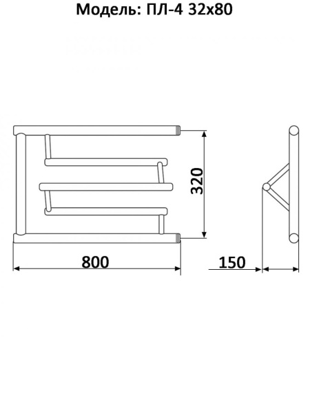 полотенцесушитель ника econ пл-4 32/80 с полкой, цвет хром