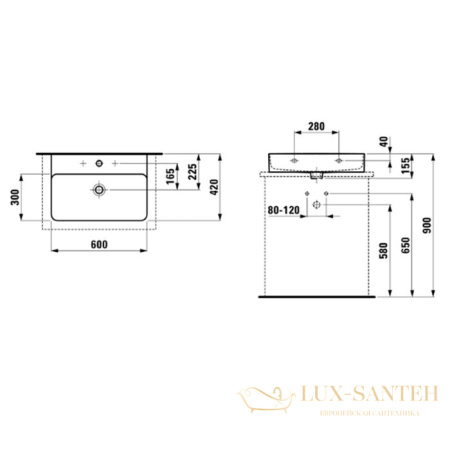раковина laufen val 8.1628.3.000.104.1 накладная 60 см, белый глянцевый 