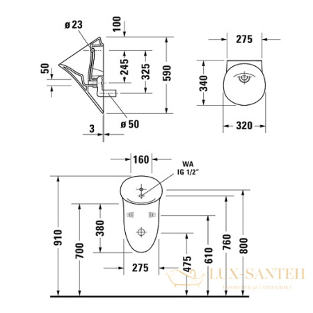 писсуар duravit white tulip 2817302000 подвод воды сзади, белый