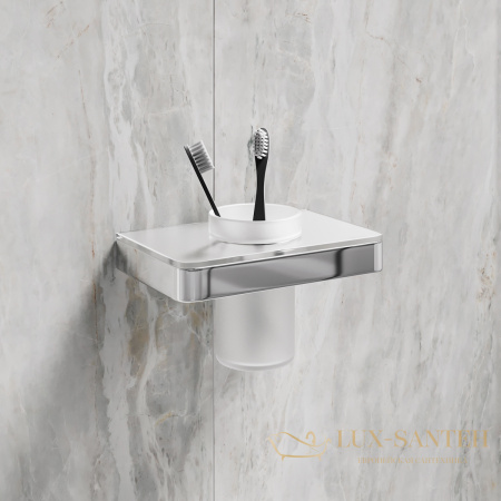 стакан для зубных щёток lemark glass line 9731034 с держателем, хром/черное стекло