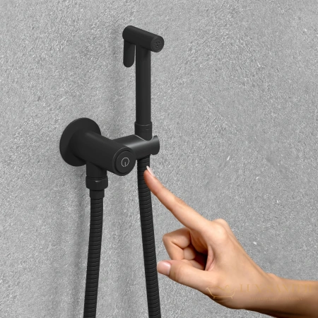 смеситель встраиваемый термостатический для раковины timo saona 2383/03sm, с гигиеническим душем, черный матовый