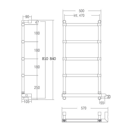 полотенцесушитель электрический margaroli sole 542-5 box 5424705gonb, высота 84 см, ширина 57 см, золото