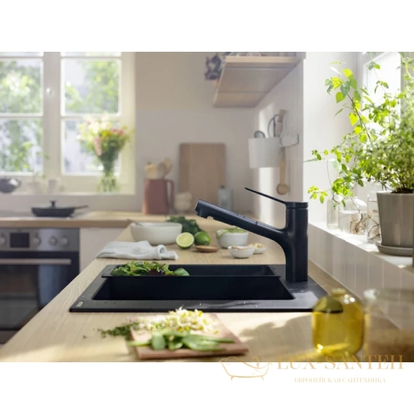 смеситель для кухни hansgrohe zesis m33 74800670 с вытяжным душем, матовый черный