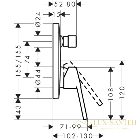 смеситель для ванны hansgrohe logis loop (внешняя часть) 71264000, хром