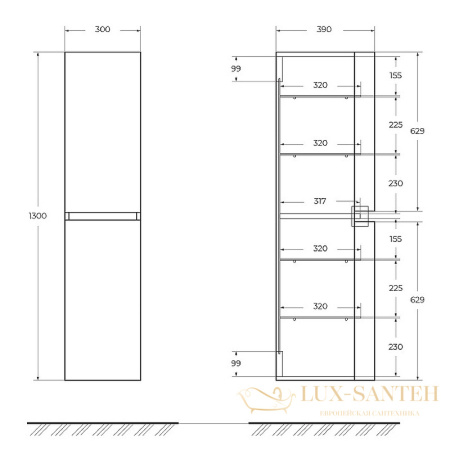шкаф пенал cezares vague 44323 30 см подвесной, antracite