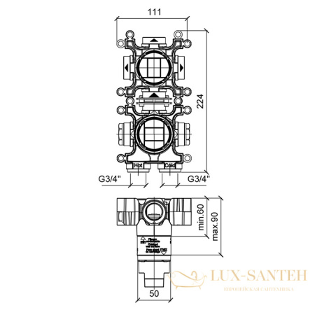 встраиваемая часть almar modular e186906, смесителя на 3 выхода, вертикальный монтаж