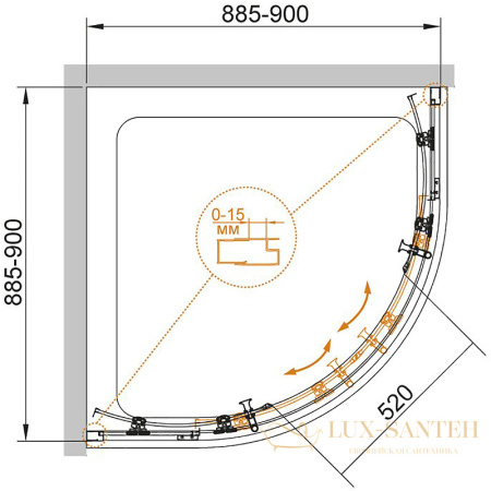 душевой уголок cezares eco eco-o-r-2-90-p-cr 90x90 профиль хром, стекло рифленое