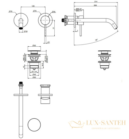 смеситель для раковины встраиваемый fima carlo frattini spillo up f3051wlx8sn, с донным клапаном, никель брашированный