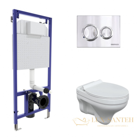 комплект berges  043318: подвесной унитаз floe с системой инсталляции novum 525 и панелью смыва, хром глянцевый