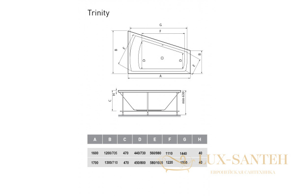 ванна акриловая vayer trinity r 160x120
