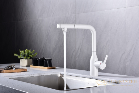 смеситель для кухни под фильтр с выдвижным изливом paulmark viper vi213105-431, белый матовый