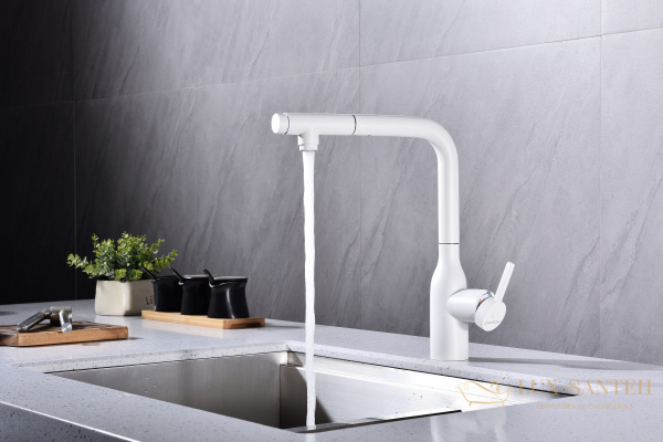 смеситель для кухни под фильтр с выдвижным изливом paulmark viper vi213105-431, белый матовый