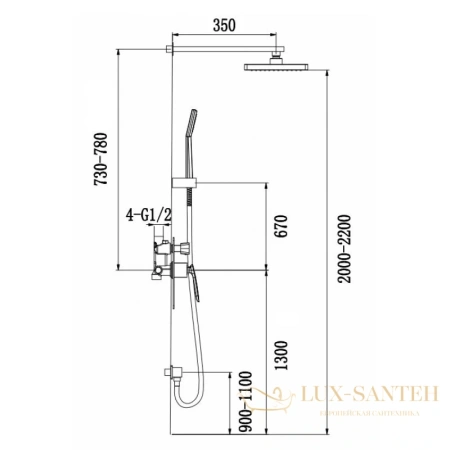 душевой комплект timo helmi sx-4069/00-16sm (2100), хром/белый