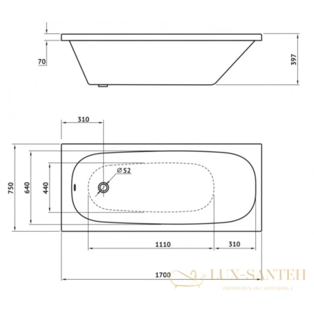 акриловая ванна berges nelu 050020 170х75 см, белый