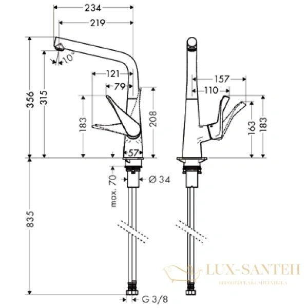 смеситель для кухни hansgrohe metris хром 14822000