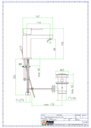 смеситель для раковины fiore katana 77cr7520 с донным клапаном, хром