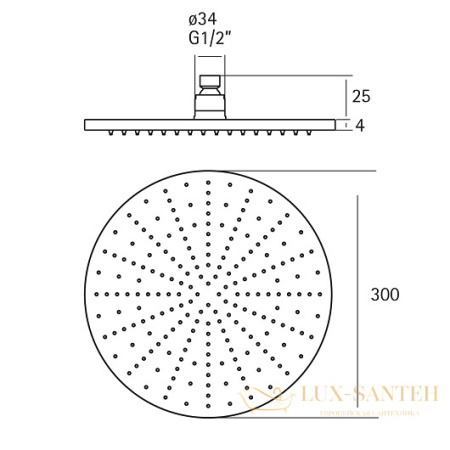 верхний душ ∅ 300 мм, cisal xion ds016420d1, нержавеющая сталь