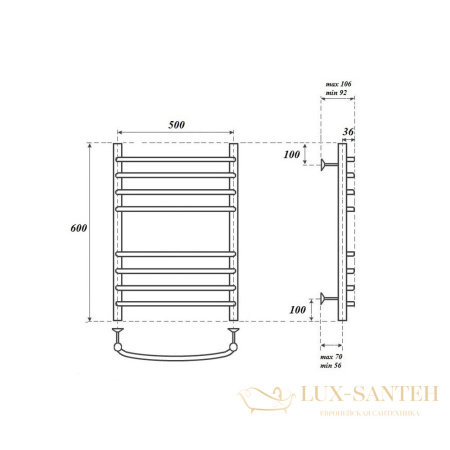 полотенцесушитель 500x600 водяной point альфа pn05156s п8, хром