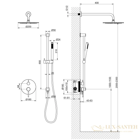 душевая система для душа встраиваемая timo briana sx-2309/17sm, золото матовое