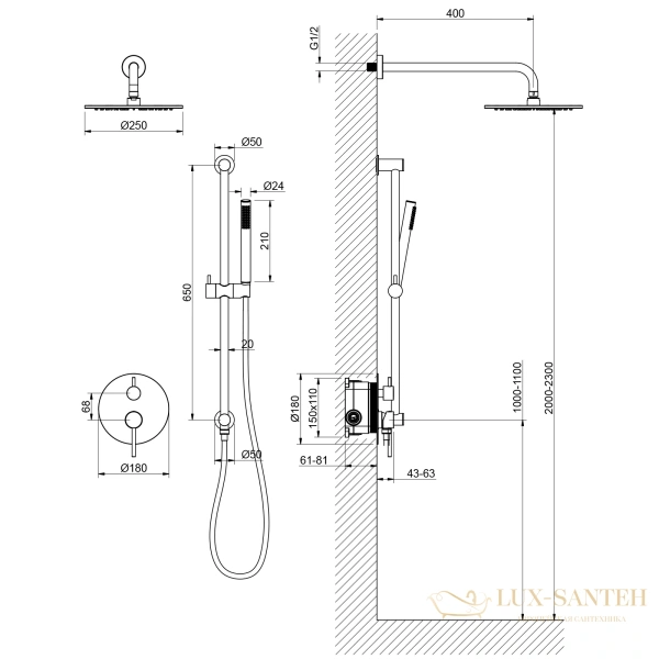 душевая система для душа встраиваемая timo briana sx-2309/17sm, золото матовое