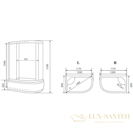 душевая кабина timo eco te-0720 p r 120x80x218 см, стекло матовое