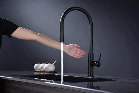 смеситель для кухни сенсорный с выдвижным изливом paulmark senso se215180-an, антрацит