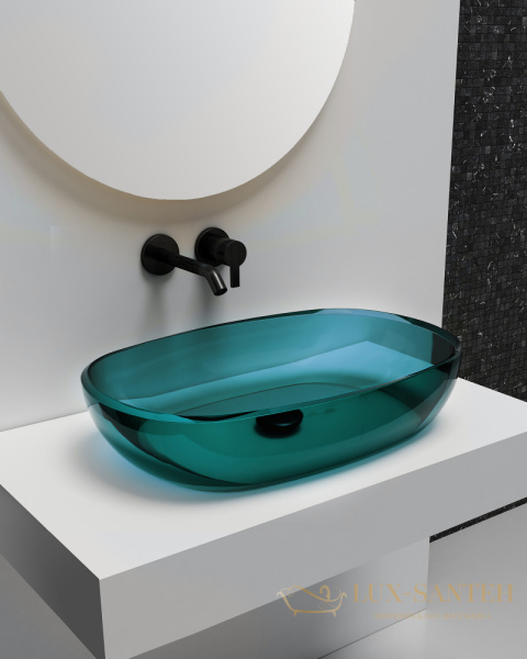 раковина накладная прозрачная abber kristall at2805aquamarin, 60х40 см, бирюзовый