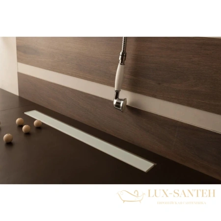 душевой канал bettoserb confluo frameless white glass line 13701216 950 мм, матовый хром, белый глянец