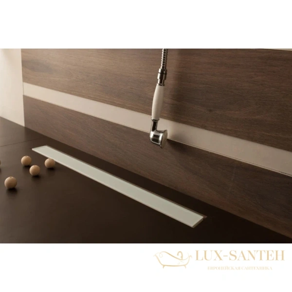 душевой канал bettoserb confluo frameless white glass line 13701216 950 мм, матовый хром, белый глянец