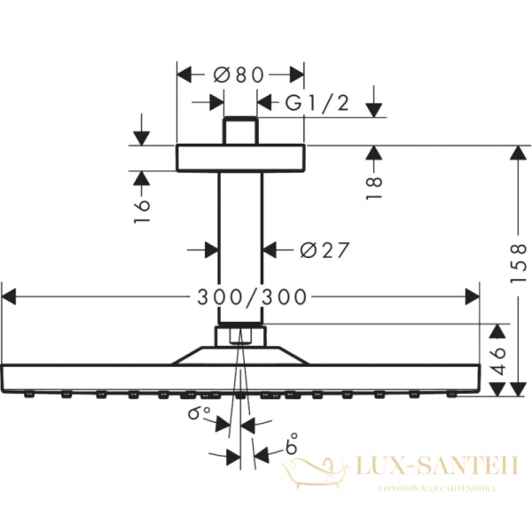 верхний душ hansgrohe raindance e 300 1jet ecosmart хром 26251000