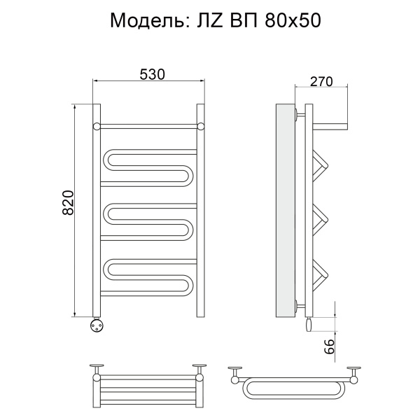 полотенцесушитель электрический ника curve лz вп 80/50 левый тэн, цвет хром
