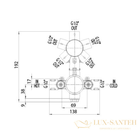 скрытая часть термостата на 1/2/3/4/5 выходов bossini z00125000