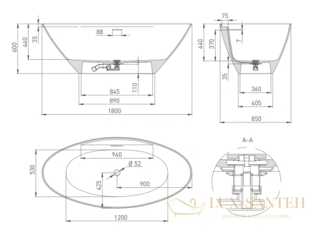ванна salini diva 102221m s-stone 178x85.5 см, белый
