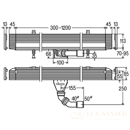 душевой лоток viega advantix vario 736736 300-1200 мм произв. укорачиваемый, встраив. в стену, низкая монтаж. высота