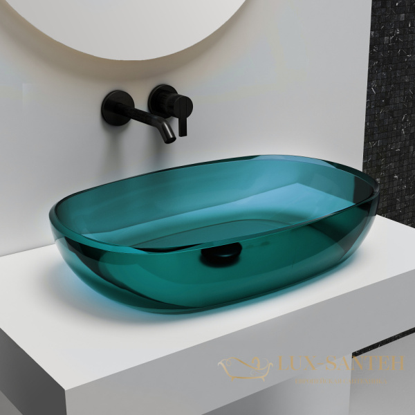 раковина накладная прозрачная abber kristall at2805aquamarin, 60х40 см, бирюзовый